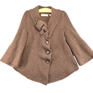 Charlie & Robin Women's Button Front Cardigan Knit Sweater Brown Large Wool